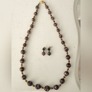 Vintage Venetian Murano Wedding Cake Glass Bead Necklace & Earring Set